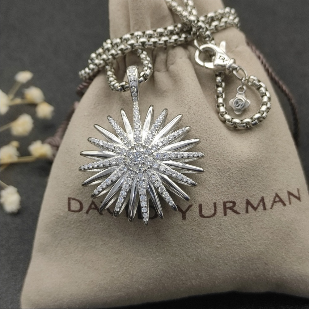 David Yurman Silver Starburst Pavé Pendant Necklace